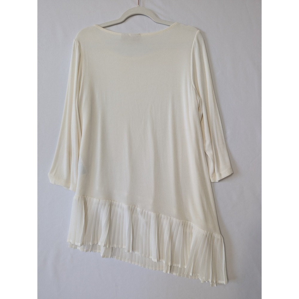 Chico's Travelers Tunic Top Womens 2 L Cream Pleated Asymmetrical Hem Minimalist - Picture 3 of 8